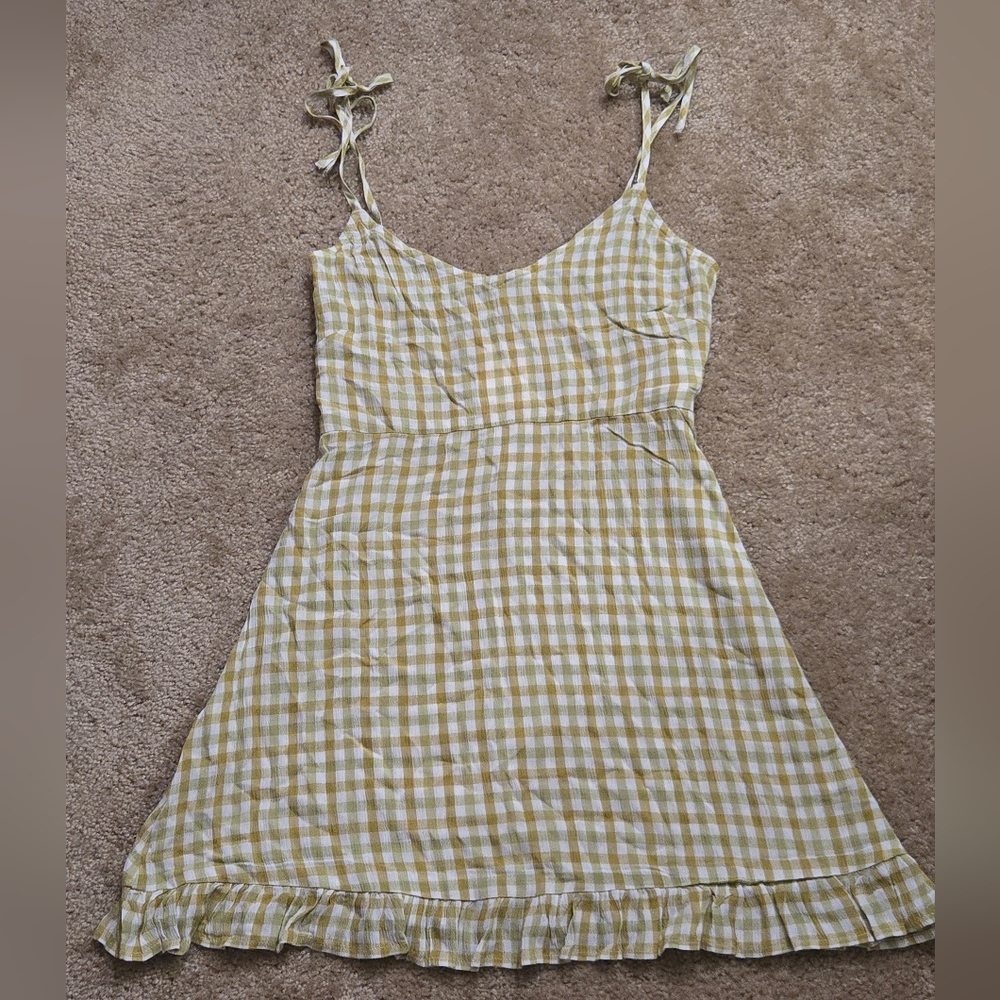 Billabong Plaid Mini Dress in Yellow and White